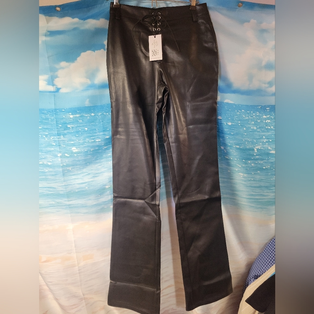 WeWoreWhat NWT Vegan Leather Lace Front Black Pants‎ Ladies Size 24